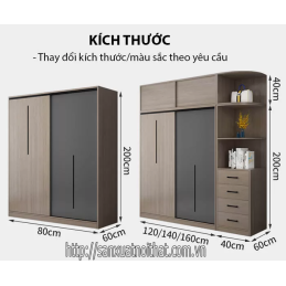 Tủ quần áo DH201 cánh trượt, thiết kế hiện đại của DOHOME