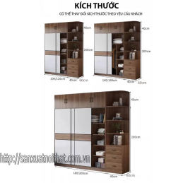 Tủ quần áo DH210 cánh lùa, thiết kế hiện đại của DOHOME