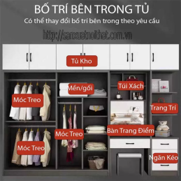 Tủ quần áo DH212 cánh lùa, thiết kế hiện đại của DOHOME